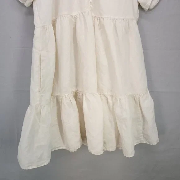 Madewell Tiered Mini Dress Linen Blend Pockets Ivory Size Large Boho Babydoll - Picture 12 of 13